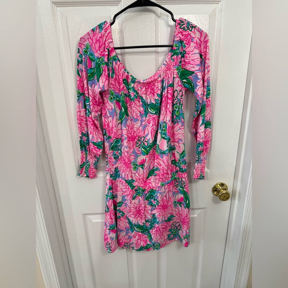 Lilly Pulitzer Lana Skort Pink Printed  Long Sleeve Romper Size S Summer Beach
